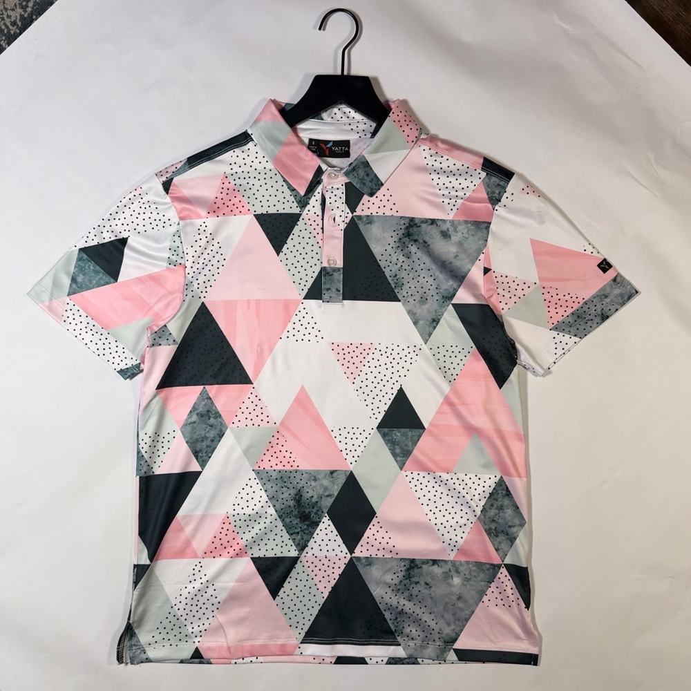 Stylish Pink and Gray Geometric Polo Shirt